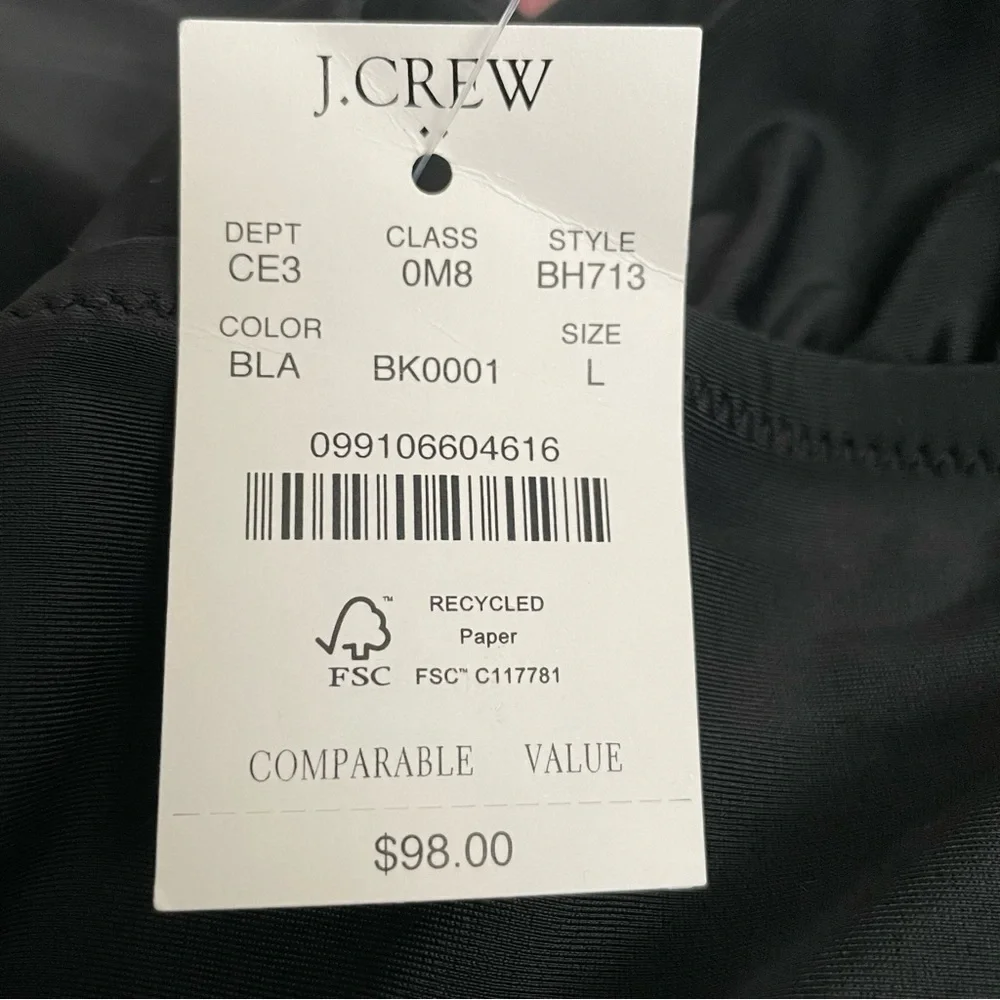 NWT J Crew Classic Black Ruched V-neck One-Piece Swimsuit Size L